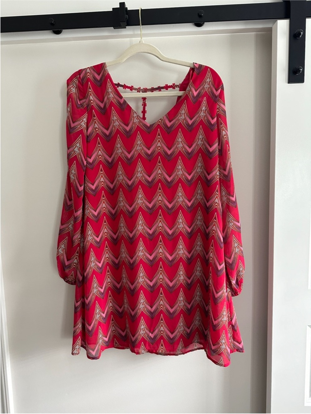 Lizard Thicket Pink and Red Geometric Sheer Top
